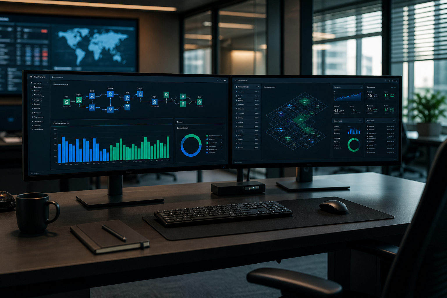 Sala de operaciones con tableros empresariales